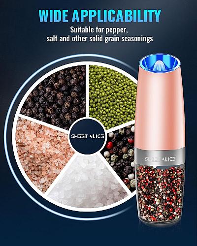 Sweet Alice Gravity Electric Pepper and Salt Grinder Set Adjustable Coarsenes...
