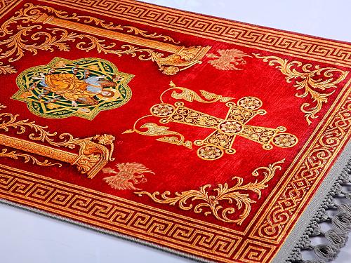 Christlicher Gebetsteppich Orthodox Katholisch Wandteppich Wanddeko Seidig We...