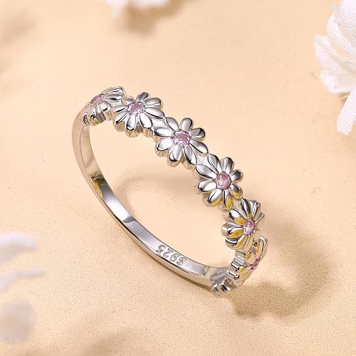 MILACOLATO 925 Sterling Silver Ring 18K Gold Plated Daisy Flower Ring Pink Cu...