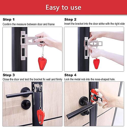 Portable Door Lock & Door Stop Alarm Set Dual Protection Home Security Door K...