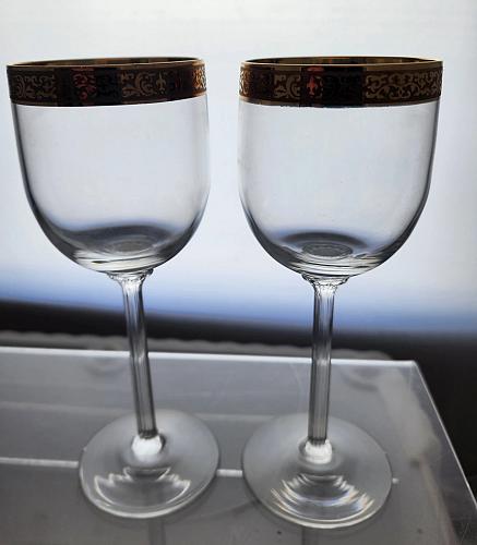 Pair Autumn wine glass Lenox USA crystal Signed