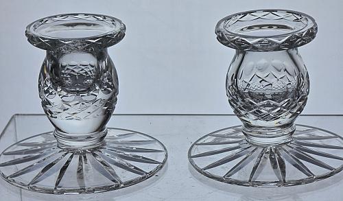 Pair candle cut glass sticks crystal