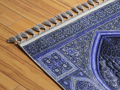 Tapis de pri&egrave;re bleu Mihrab cadeau islamique tapis de pri&egrave;re musulman doux &eacute;p...