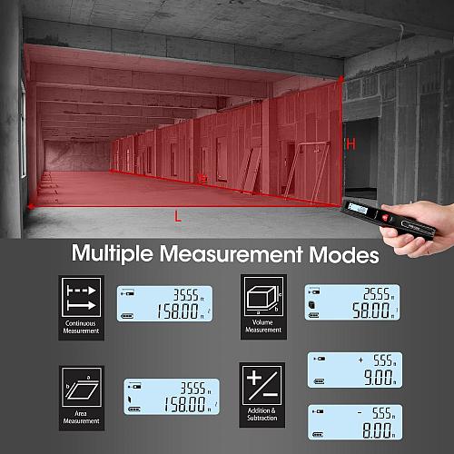 PREXISO Pocket Laser Measurement Tool 135Ft Laser Distance Meter Backlit Disp...