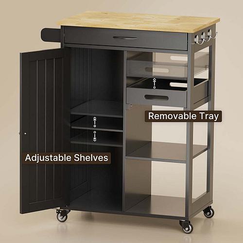 Aiho 35.4 "H Kitchen Island Cart on Wheels with 1 Drawer, 1 Cabinet, and 3 -