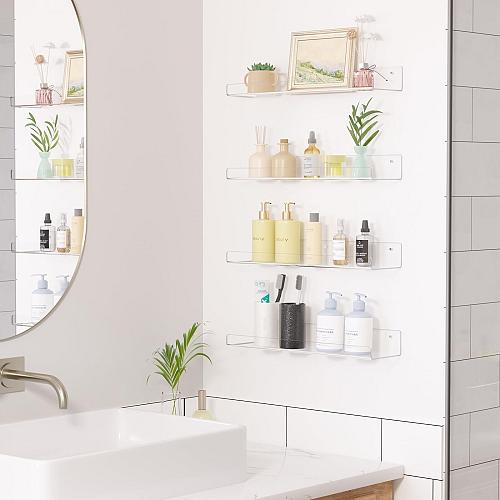 upsimples 4 Pack Acrylic Shelves for Wall Storage 15" Floating Bookshelves fo...