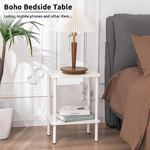 Apicizon 2 Tier End Table Boho Side Table with Storage Shelf Nightstand Bedsi...