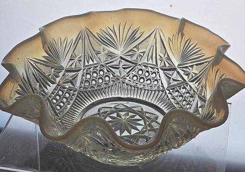 Dugan glass Co. Opalescent Dragon Lady bowl