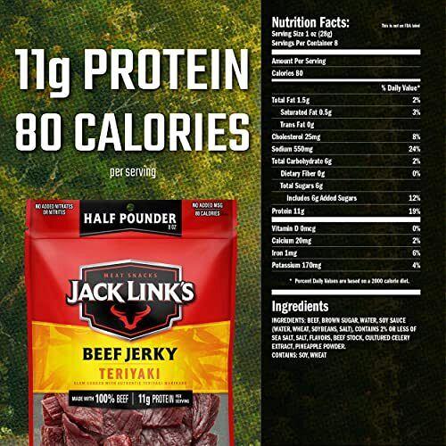 Jack Link's Beef Jerky Teriyaki Half Pounder Large Jerky Bag – Flavorful Meat...