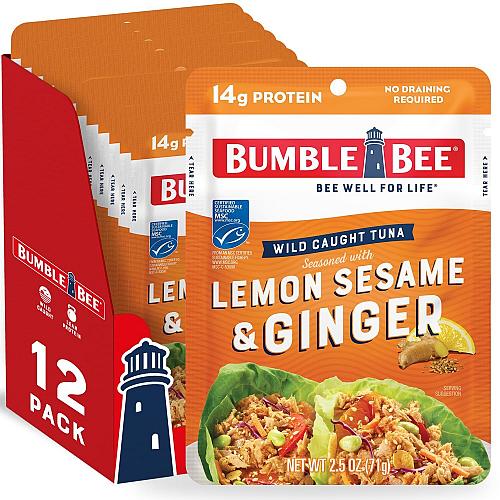 Bumble Bee Lemon Sesame & Ginger Seasoned Tuna 2.5 oz Pouches Pack of 12 - Re...