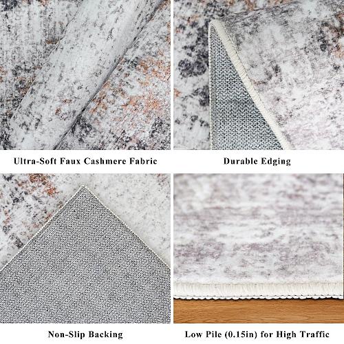 Washable 9x12 Area Rugs - Neutral Modern Abstract Soft Large Area Rugs for Li...