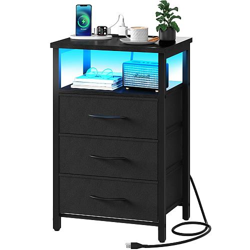 Yoobure Night Stand with Charging Station 16 Colors LED Nightstand with USB P...