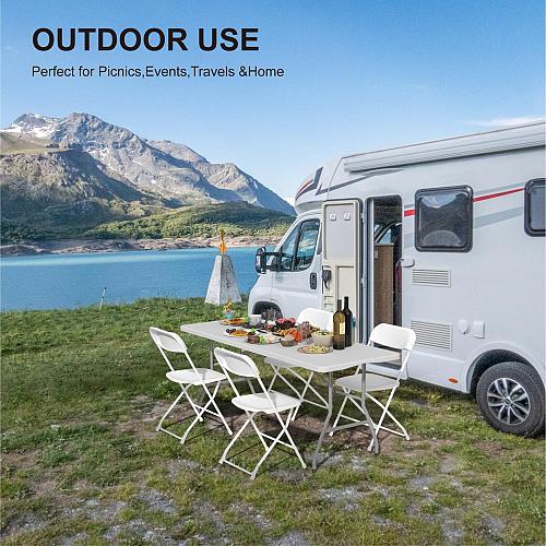 IWDOO Foldable Table 6ft Plastic Folding Table Portable Heavy Duty Dining Tab...