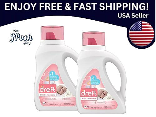 Dreft Stage 1 Newborn Baby Liquid Laundry Detergent 32 loads 46 fl oz 2-pack