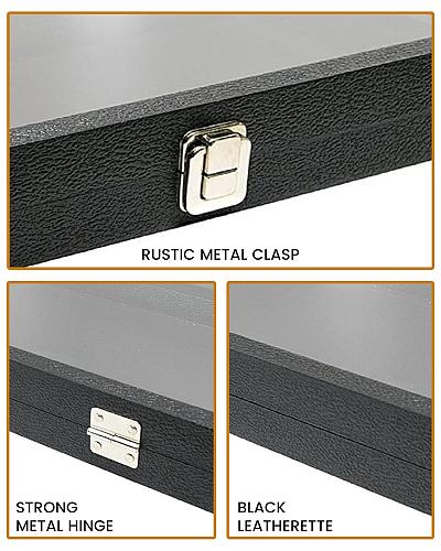 Novel Box Jewelry Display Case Black Leatherette 8.25x7.25x2 Half Size Glass ...
