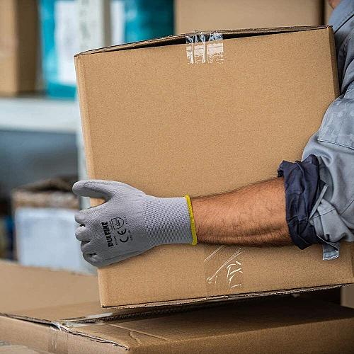 DULFINE Safety Work Gloves PU Coated-12 PairsGrey Seamless Knit Glove with Po...