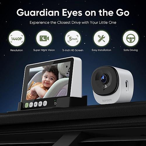 bonoch 5" 1440P Baby Car Camera - 360 Degree Rotating Wide View Backseat Car ...