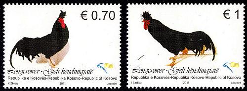 Kosovo Stamps 2011. Fauna, Birds, Longcrowers, Roosters. Set MNH