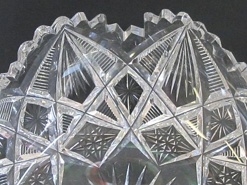 American Brilliant Period hand Cut Glass Three sided crimped dish abp