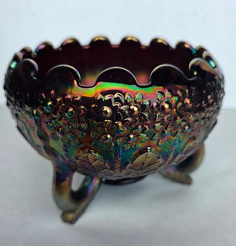 Fenton glass carnival orange tree blossom footed bowl