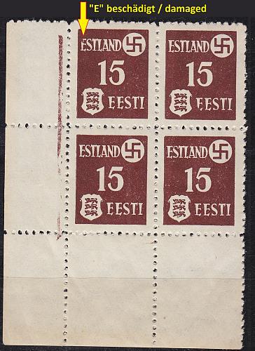 ESTLAND ESTONIA [Besetzung] MiNr 0001 y E5 ( **/mnh ) [12] Plattenfehler