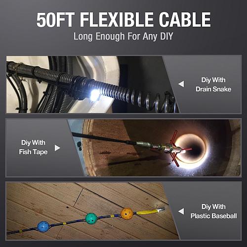 Teslong 50FT Sewer Camera Dual Lens Borescope with Light NTS300 5" IPS Drain ...