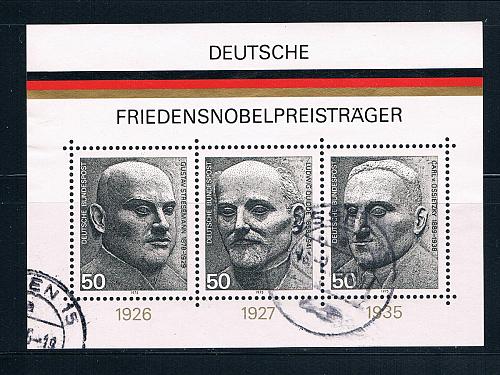 Germany 1203 Used Souvenir Sheet Nobel peace prize winners CV 1.90 (G0163)