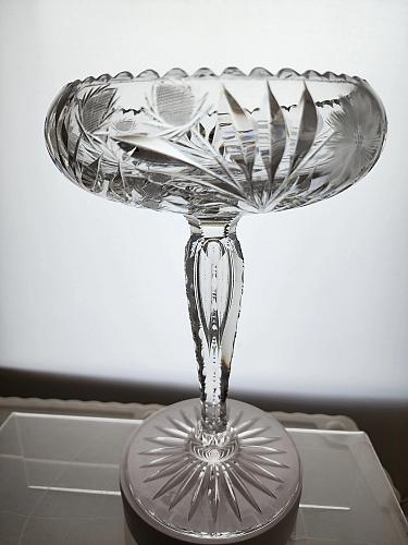 American Brilliant Period Cut Glass compote tear drop stem strawberries