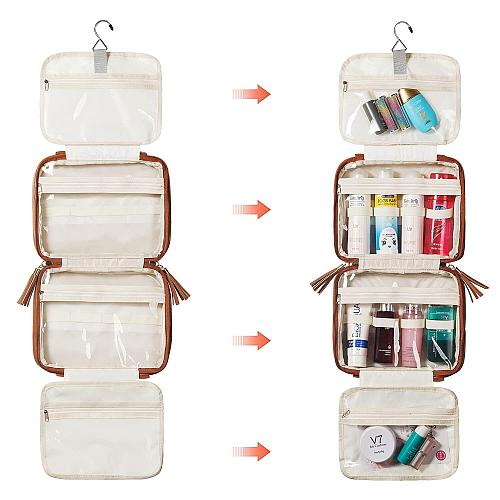 LACATTURA Hanging Toiletry Bag for Women Leather Travel Makeup Bag Large Cosm...
