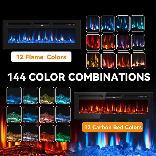 60 Inch Electric Fireplace in-Wall Recessed and Wall Mounted Ultra-Thin Linea...