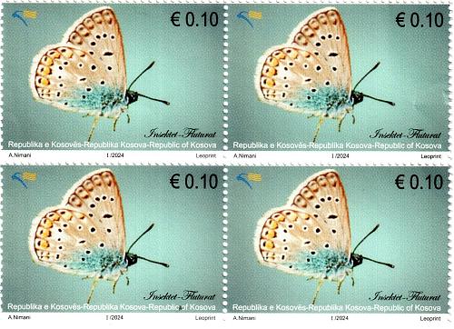 Kosovo Stamps 2024 (Reprint 2012). Fauna: Butterfly. Definitive Block of 4 MNH