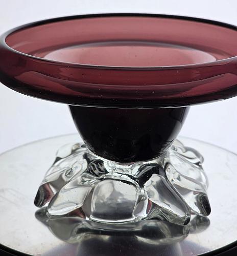 Signed art glass amethyst dish