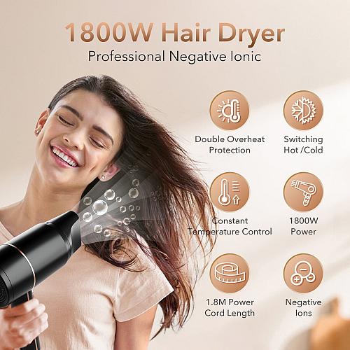 Sejoy Hair Dryer 1800W Professional Ionic Blow Dryer for Women Lightweight Po...