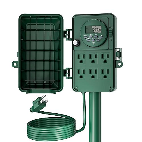 BN-LINK 7 Day Heavy Duty Outdoor Digital Stake Timer 6 Outlets Weatherproof P...