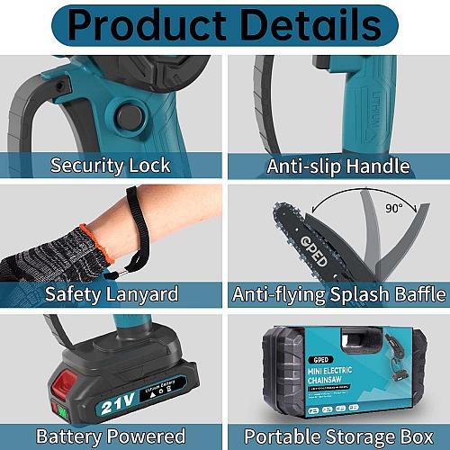 Mini Chainsaw, 6 inch Portable Electric Chainsaw Cordless, Handheld Chain Saw +