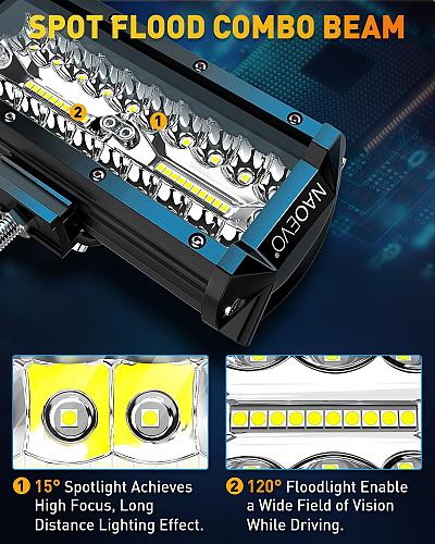 NAOEVO 7 Inch LED Light Bar LED Off Road/Fog/Driving Lights LED Pods with Spo...
