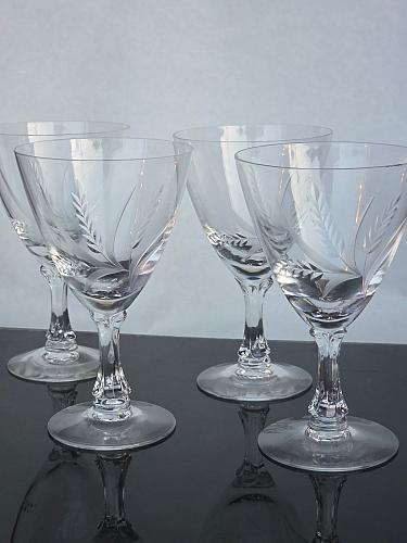 4 Signed Fostoria goblets glass Wheat pattern Hand cut Crystal