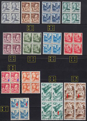 GERMANY Alliiert Franz. Zone [W&uuml;rttemberg] MiNr 0001-13 ( **/mnh ) [01] 4er, div. Typ