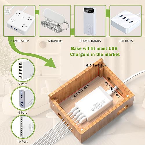 Pezin & Hulin Bamboo Charging Station for Multiple Devices with 5 Port USB Ch...