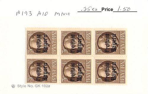 Germany Bavaria 193 Unused blk of 6 2 CV 1.50 (SC0_877)