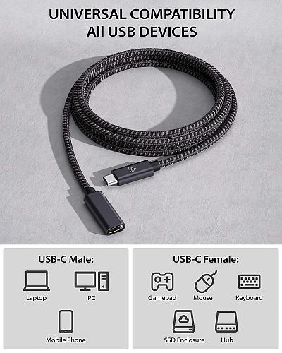USB C Extension Cable 20Gbps/240W/3.3Ft Faracent USB 3.2 Type C 3.1 Male to F...