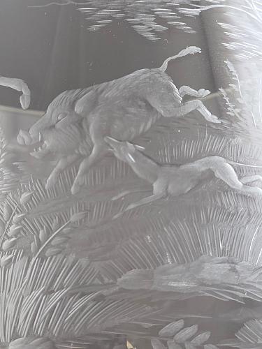 Copper wheel engraved Hunt scene glass chalice crystal