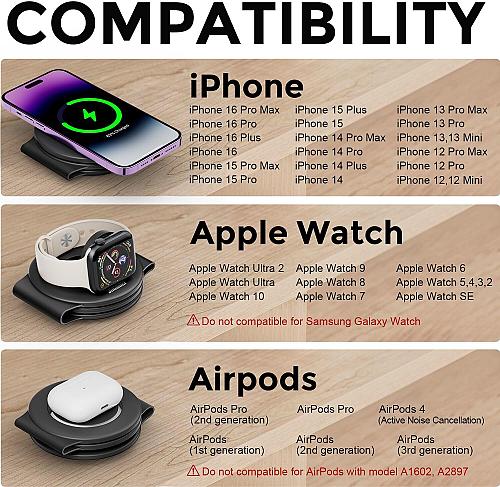 3 in 1 Charging Station for Apple Multiple Devices Foldable Travel Wireless C...