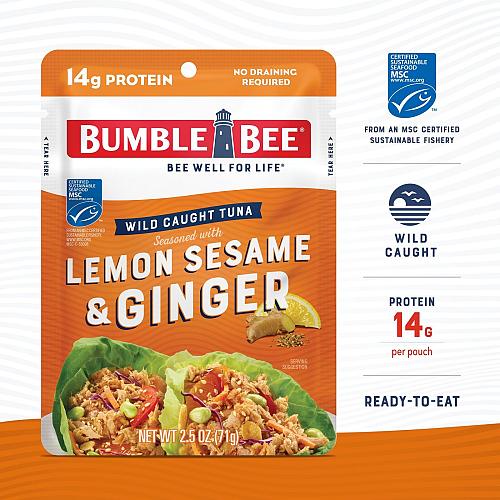 Bumble Bee Lemon Sesame & Ginger Seasoned Tuna 2.5 oz Pouches Pack of 12 - Re...