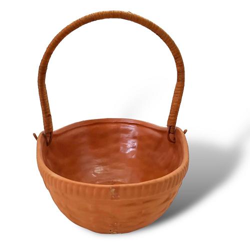 Clay Terracotta/Earthenware Pottery Basket-Woven Handle-Teleflora Portugal 9"