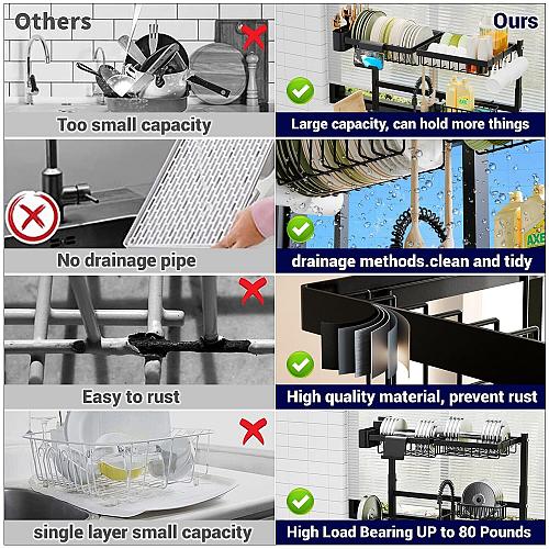 ADBIU Over The Sink Dish Drying Rack Expandable Height and Length Snap-On Des...