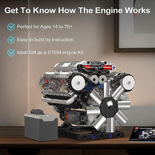 Mould King 10088 V8 Engine Model Kit - 535 Pcs to Build Your Own Mini Engine ...