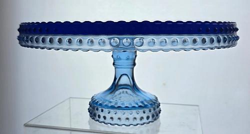LE Smith large blue hobnail cake plate