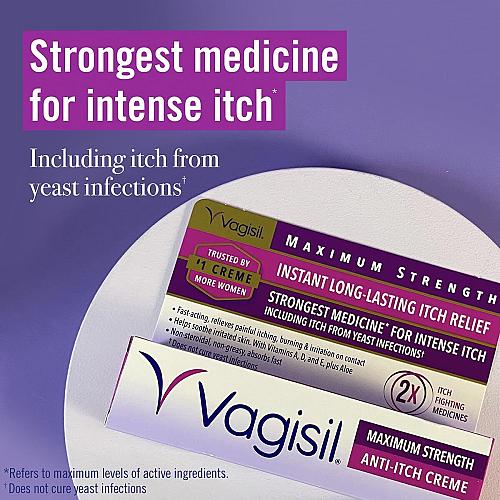 Vagisil Maximum Strength Feminine Anti-Itch Cream with Benzocaine for Women H...