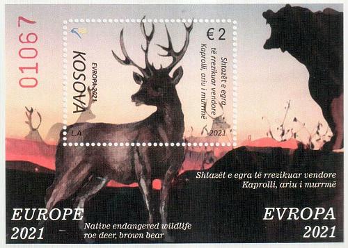 Kosovo Stamps 2021. CEPT Europa 2021: Endangered wildlife. Fauna. Block MNH